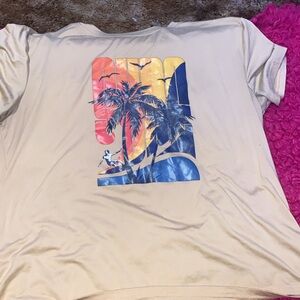 Beige Graphic Tee with Palm Tree Design
